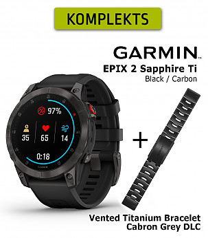 GARMIN EPIX 2 Black Sapphire Carbon Gray DLC Ti + Garmin Fenix Carbon Gray DLC Titanium Bracelet spordikell